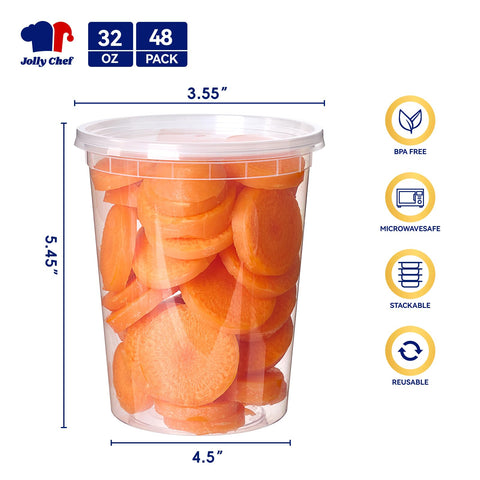 JOLLY CHEF leakproof lid on a clear container prevents spills.