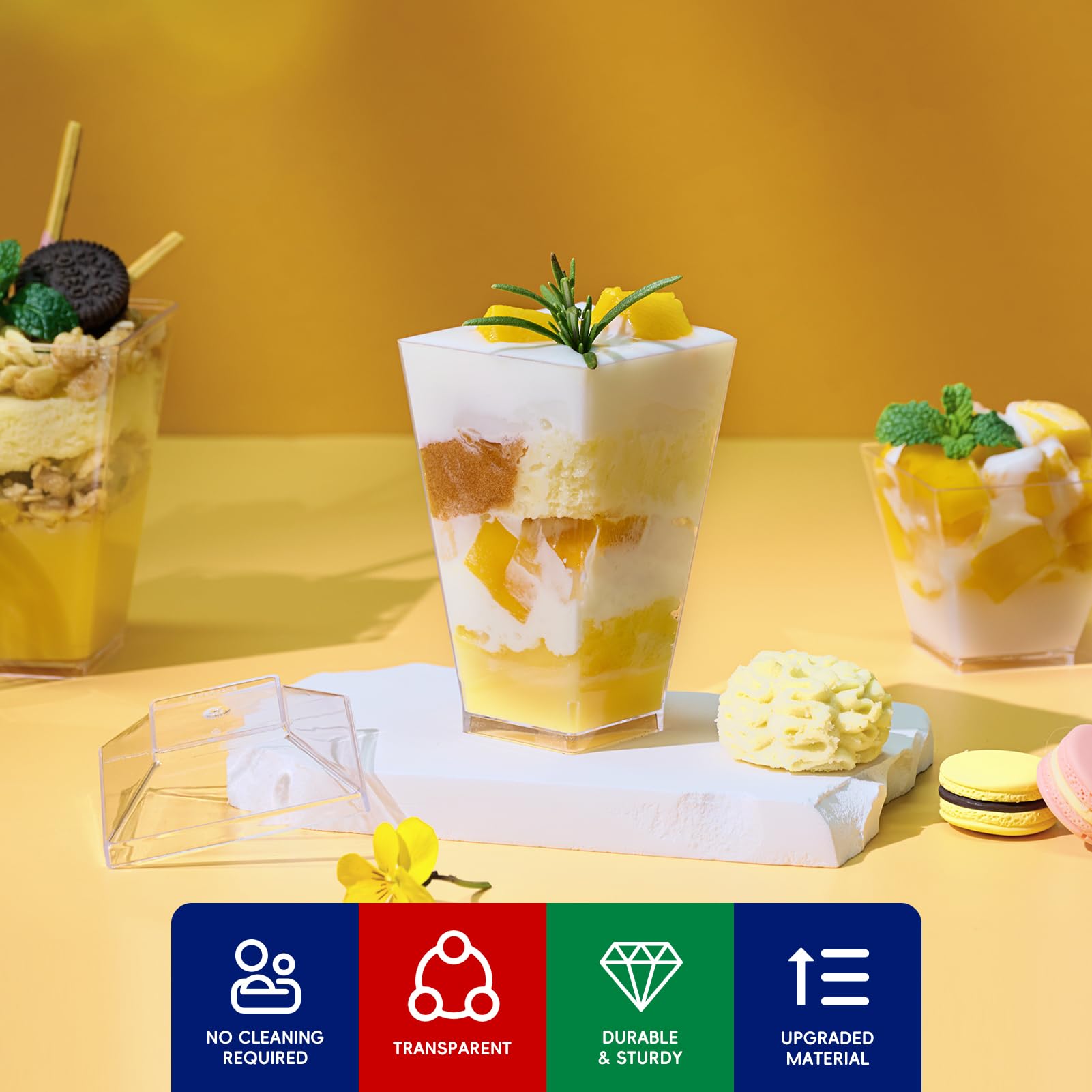 JOLLY CHEF square cup shows crisp, transparent appearance.