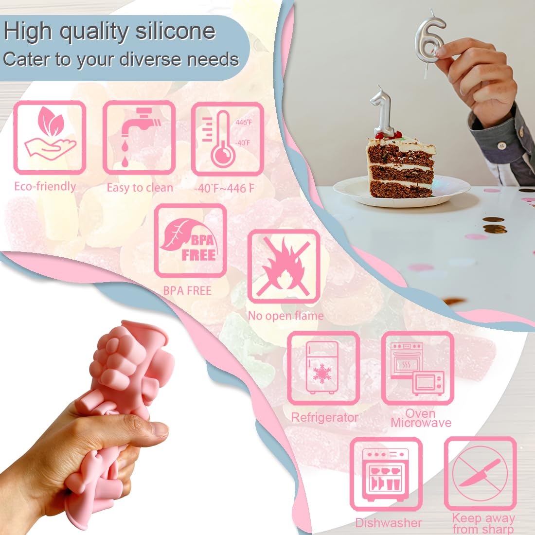 JOMIHONEY gray and pink molds brighten parties with cute numerals.