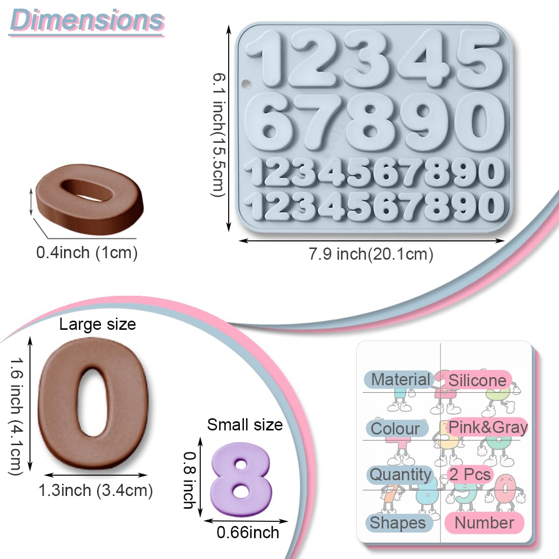 JOMIHONEY number mold set in medium and small sizes for precise digits.