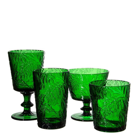 Jomop retro Christmas green wine glasses add festive charm to holidays and parties.