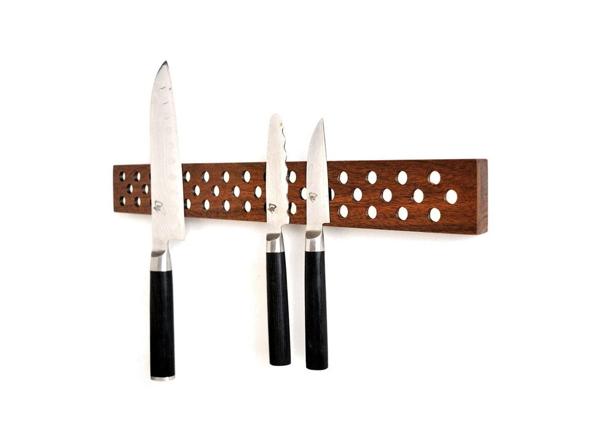 Jonathan Alden magnetic knife bar in cherry wood keeps knives secure and within reach