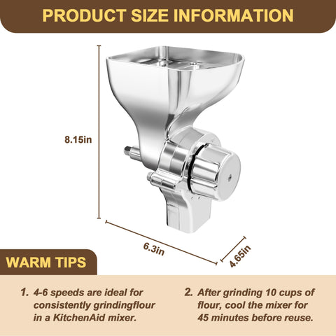 Adjustable grind levels depicted for coarse to fine flour with Jooke attachment