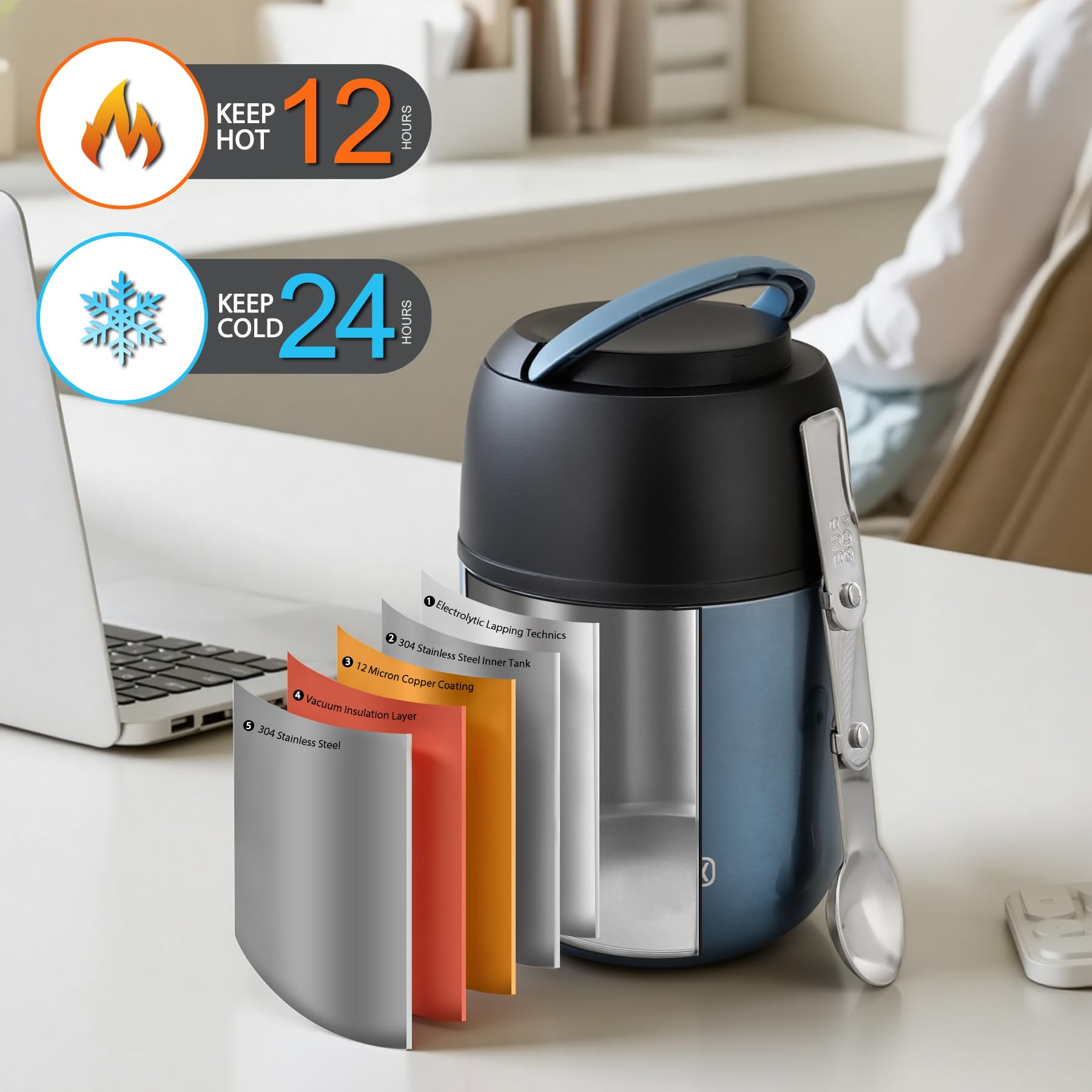 JOOPETALK double-layer stainless steel construction helps preserve temperature during school or office use