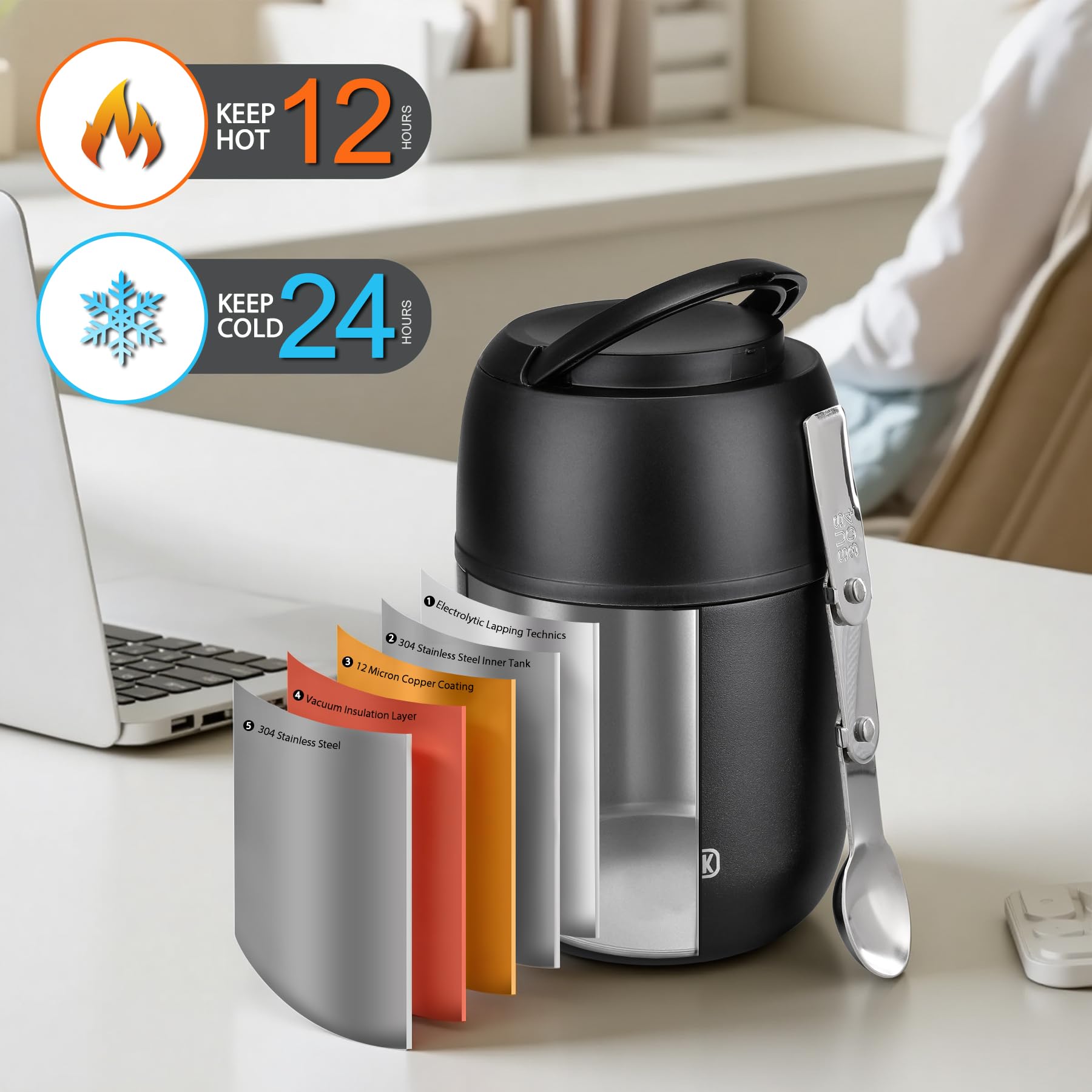 JOOPETALK inner lid with foldable spoon for mess-free meals away from home
