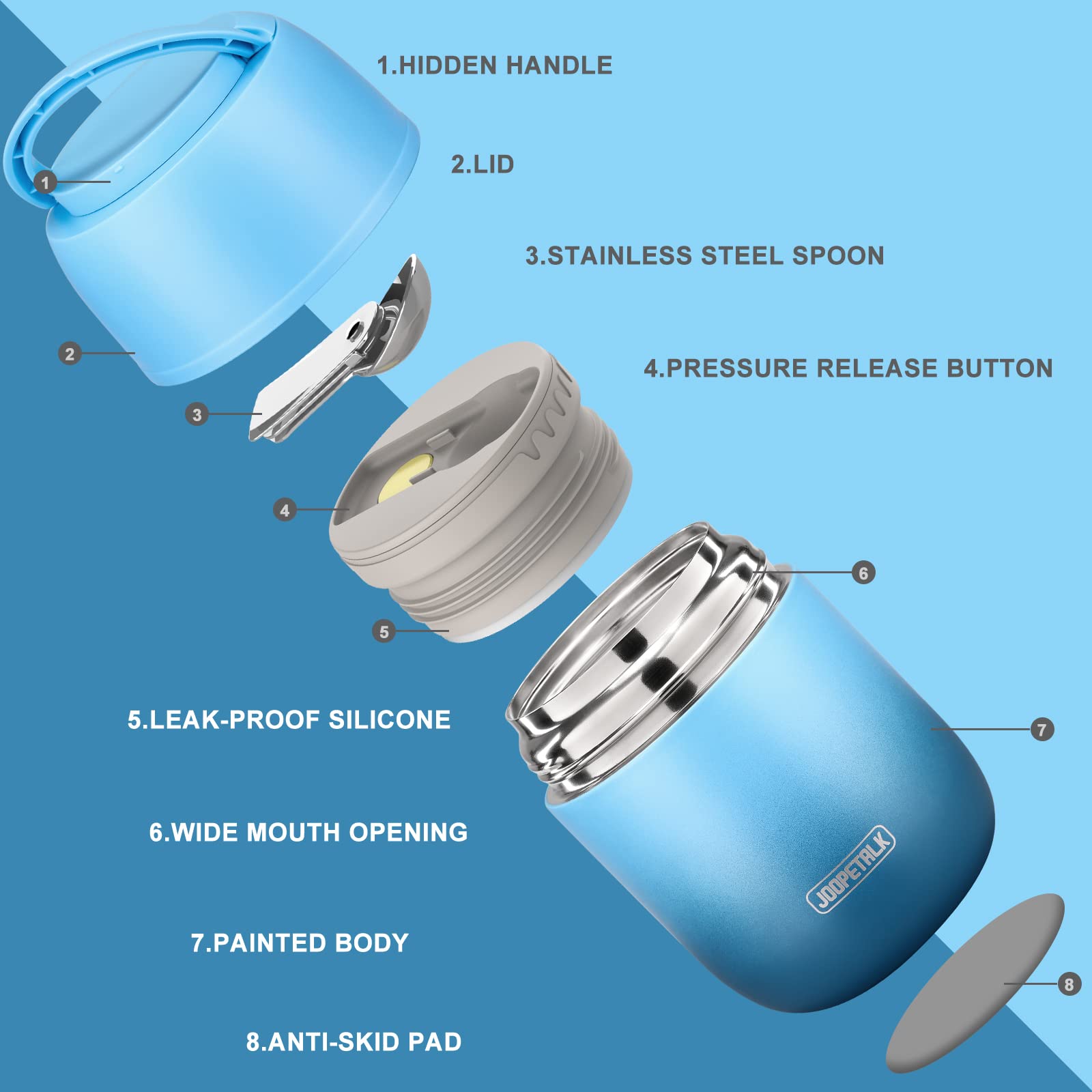 Blue JOOPETALK hot food jar keeps meals hot for hours on the go