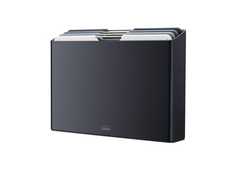 Joseph Joseph Folio graphite 4-piece set with organized, color-coded boards for safe prep