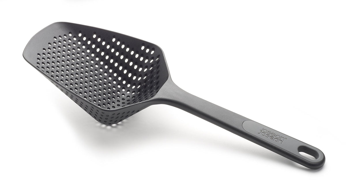 Joseph Joseph Scoop Plus Colander full product view for easy from-pan use.