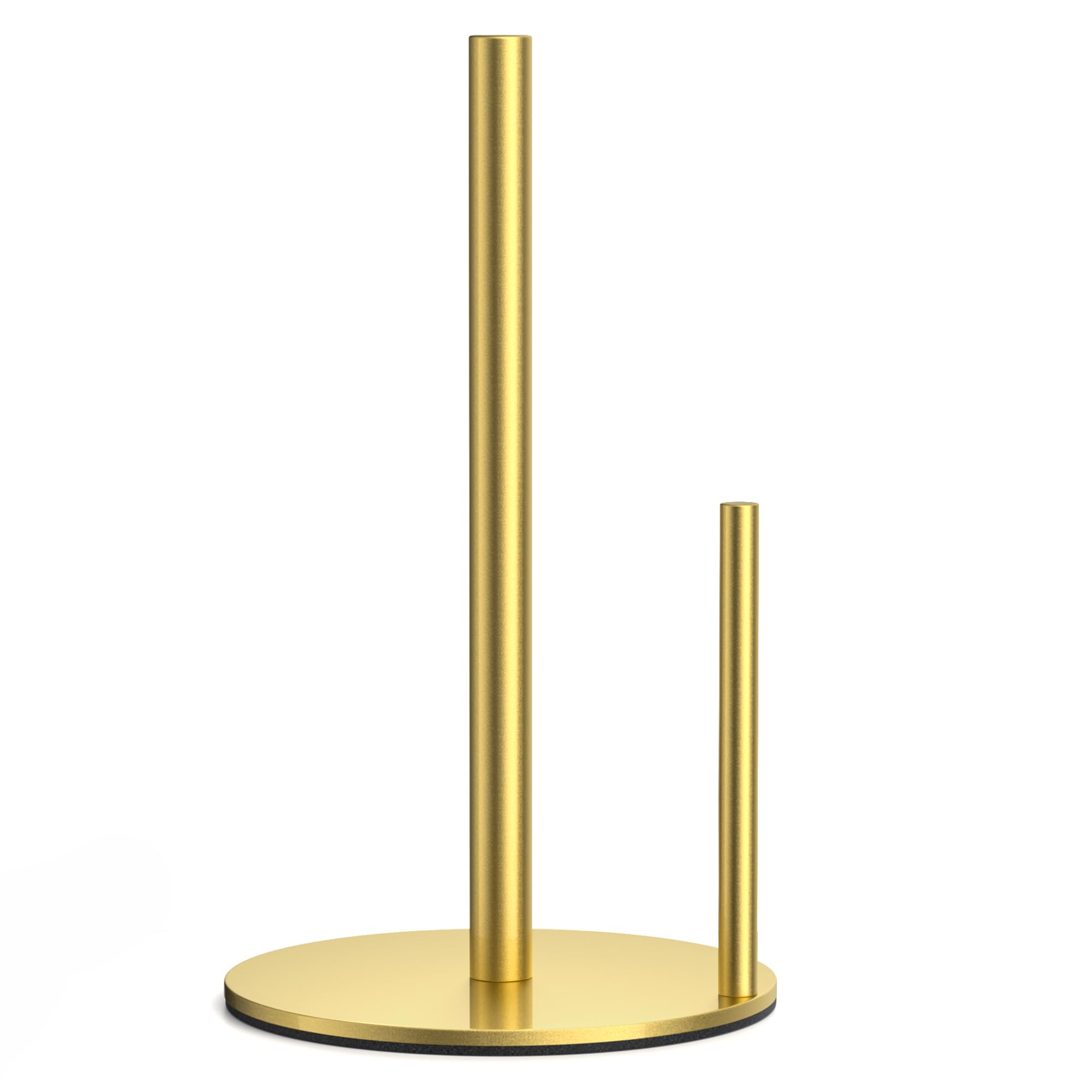 Josmimic gold-base paper towel holder keeps towels steady on the counter.