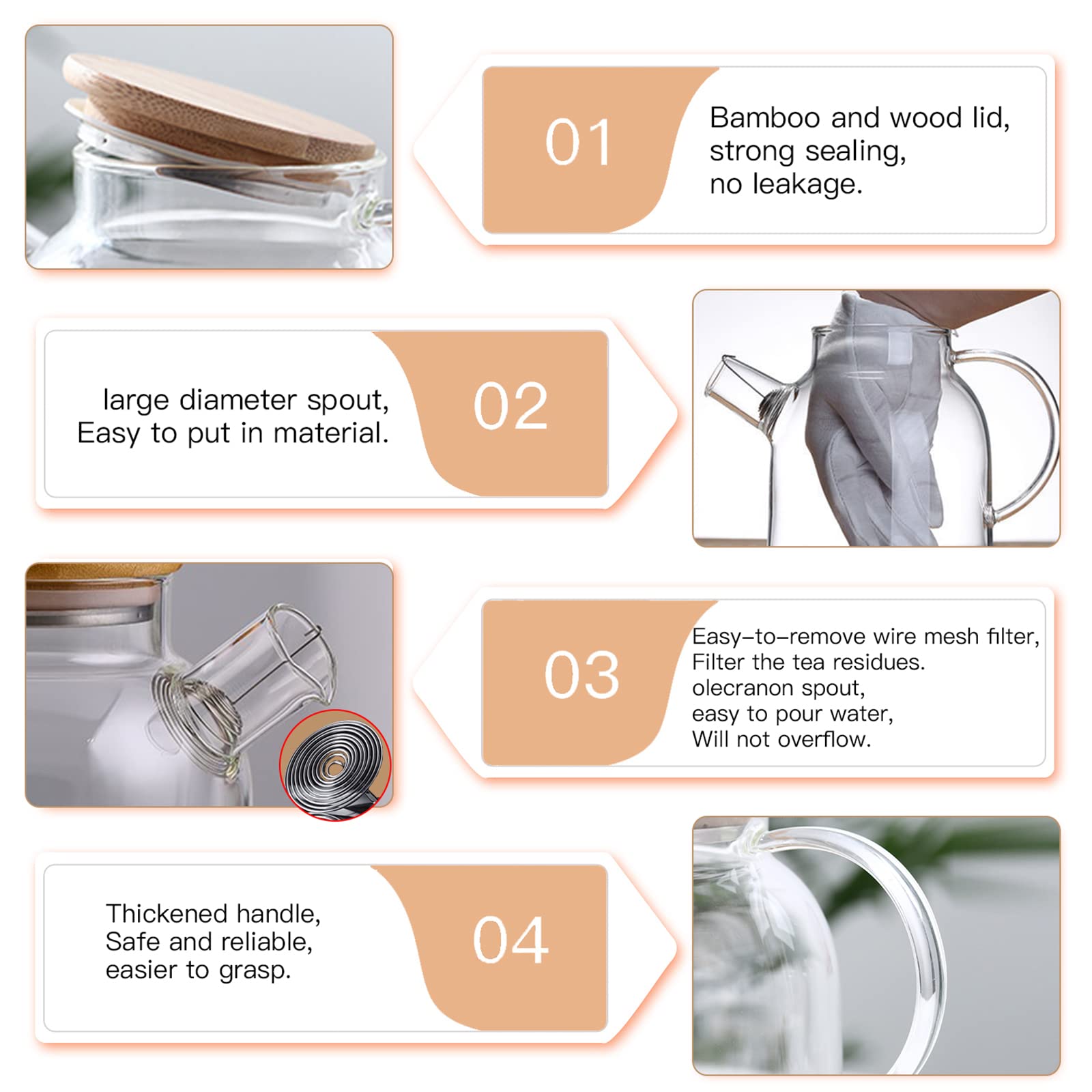 JOUALY removable stainless steel infuser for clean, leaf-free pouring