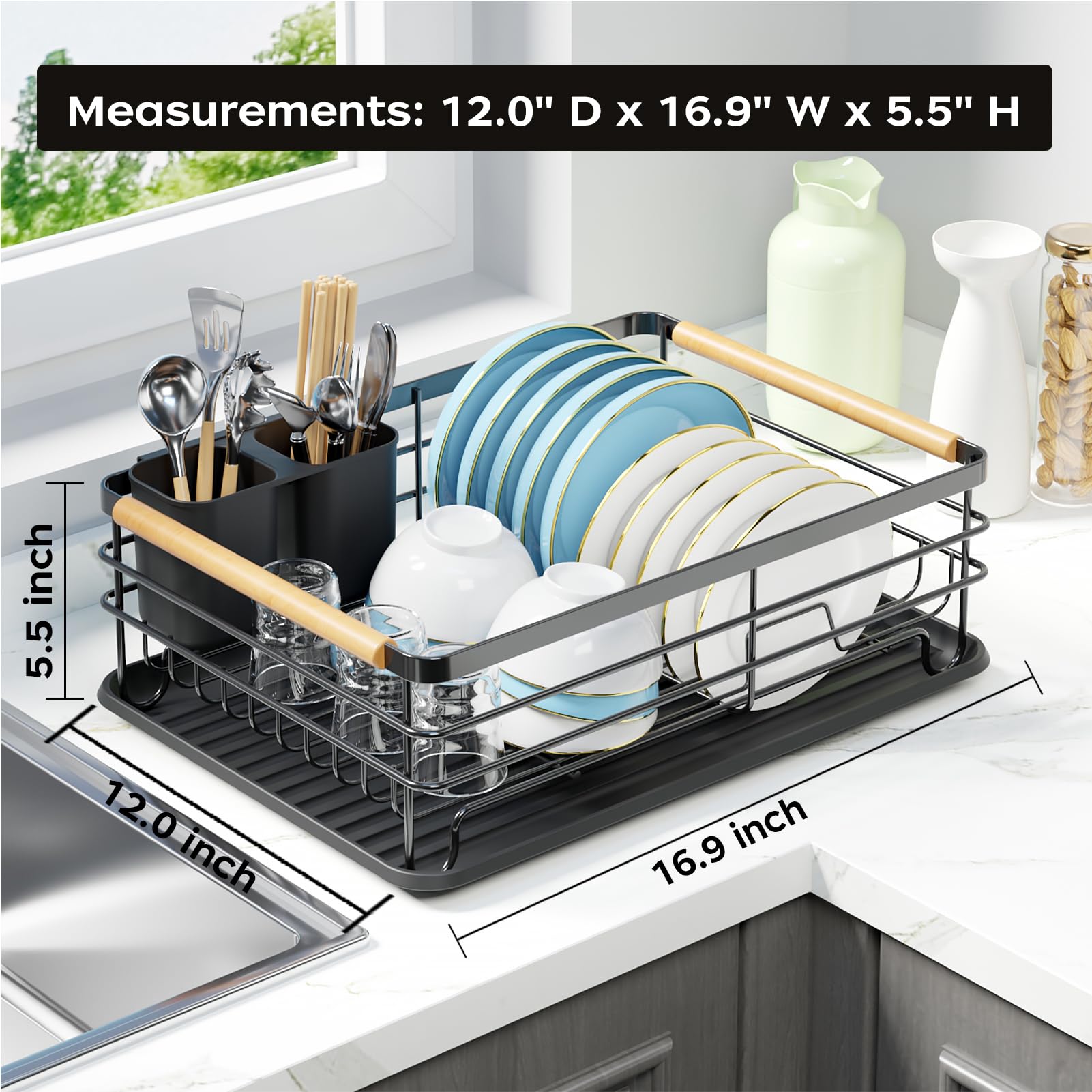 Jouzevic dish rack keeps mugs and plates organized on the counter