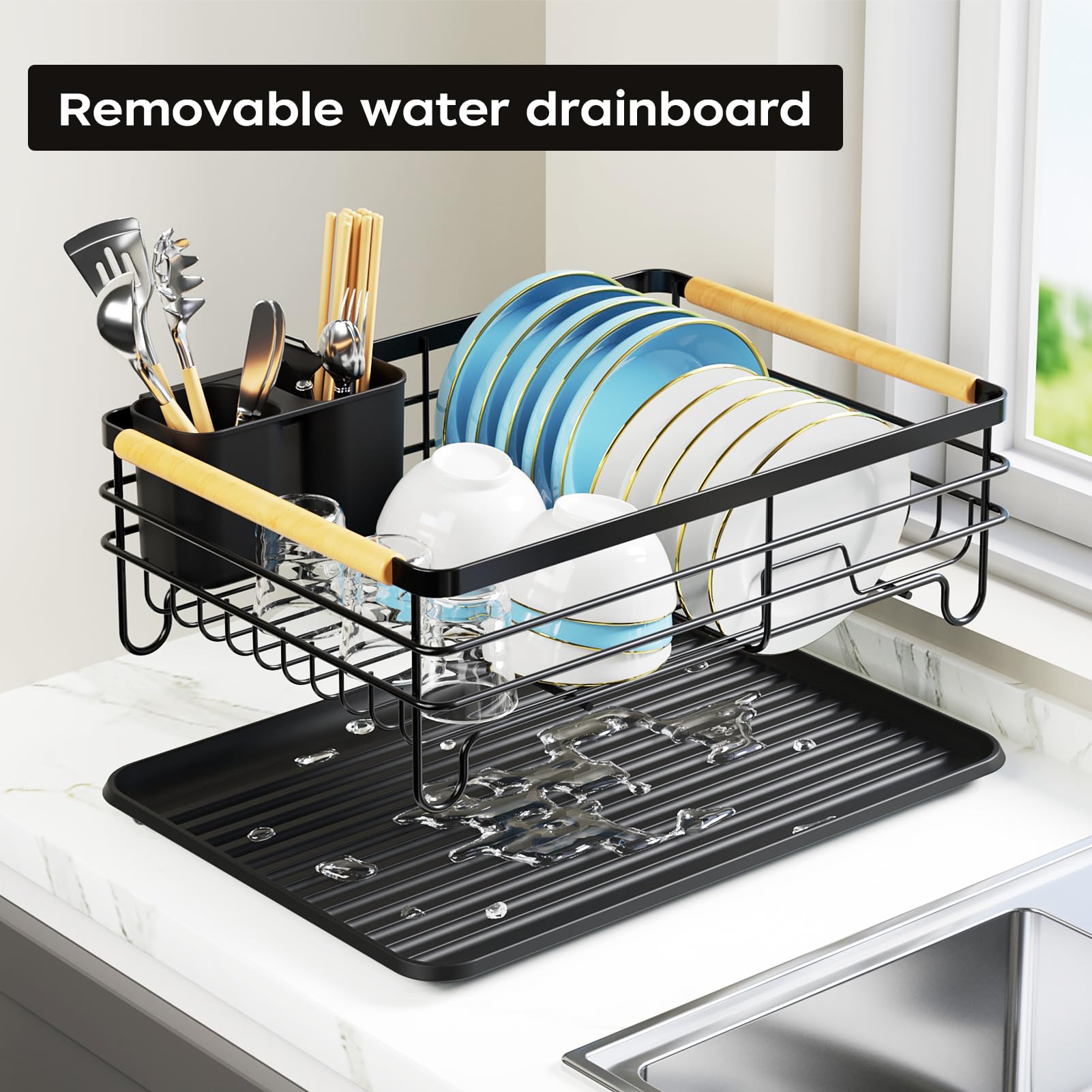 Jouzevic dish rack featuring a removable drainboard for simple cleaning