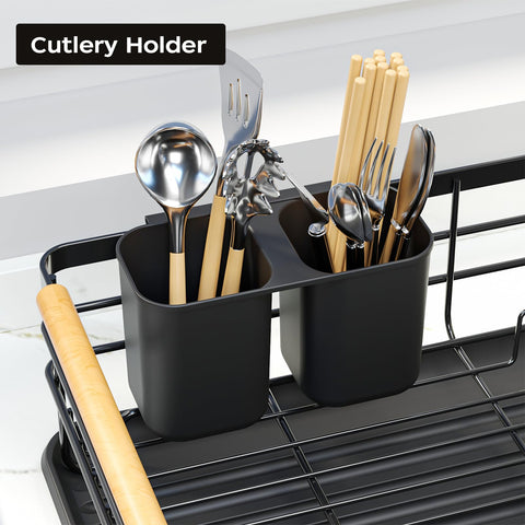 Jouzevic dish rack's single-layer design saves counter space