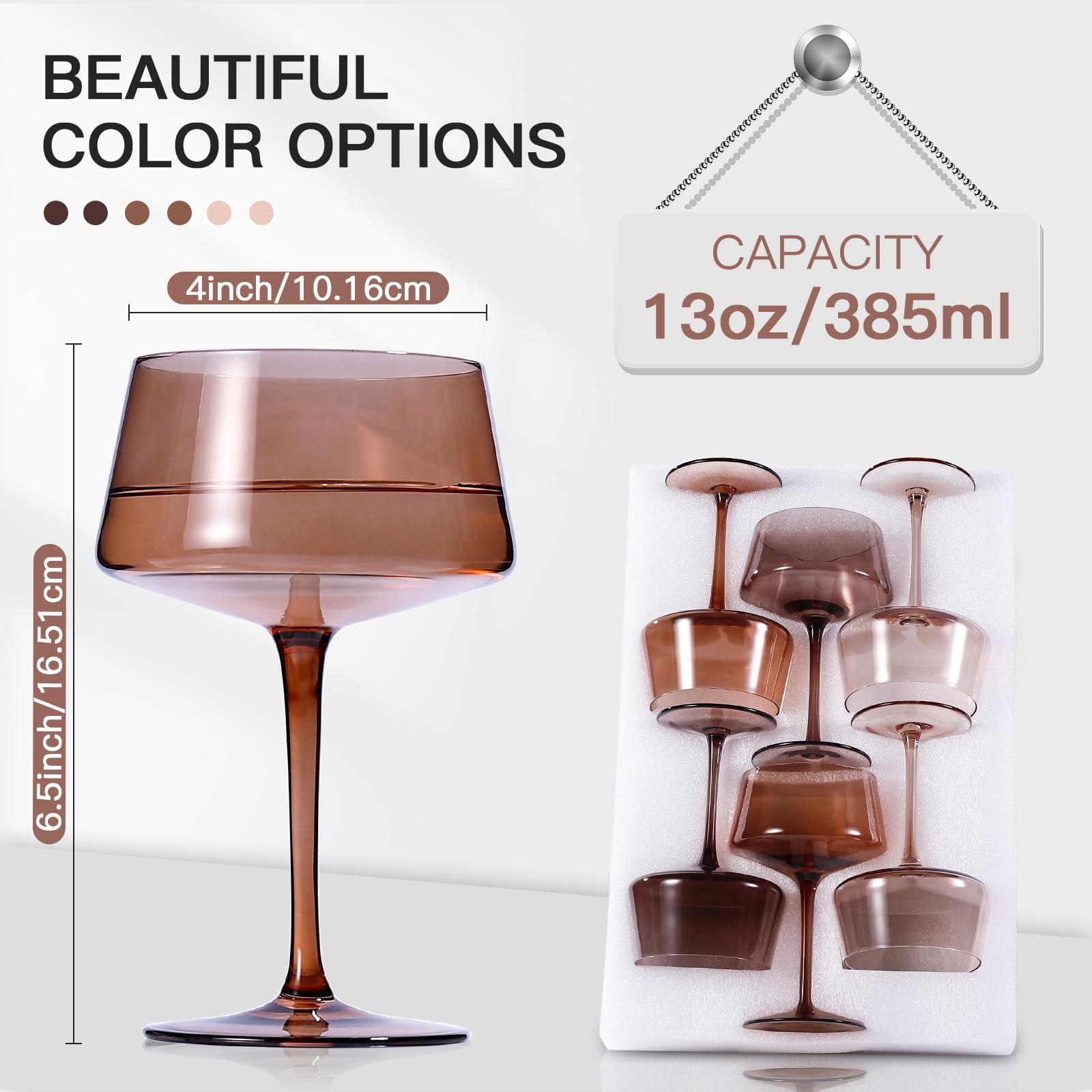 JOVGANK hand-blown amber coupe glass shows unique craftsmanship.