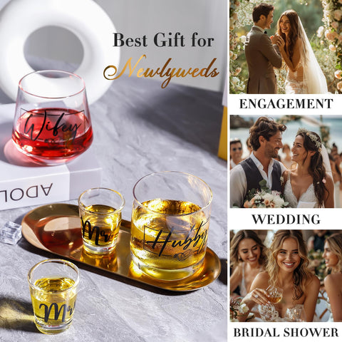 JOVGANK hubby-wifey whiskey glasses set for sophisticated celebrations