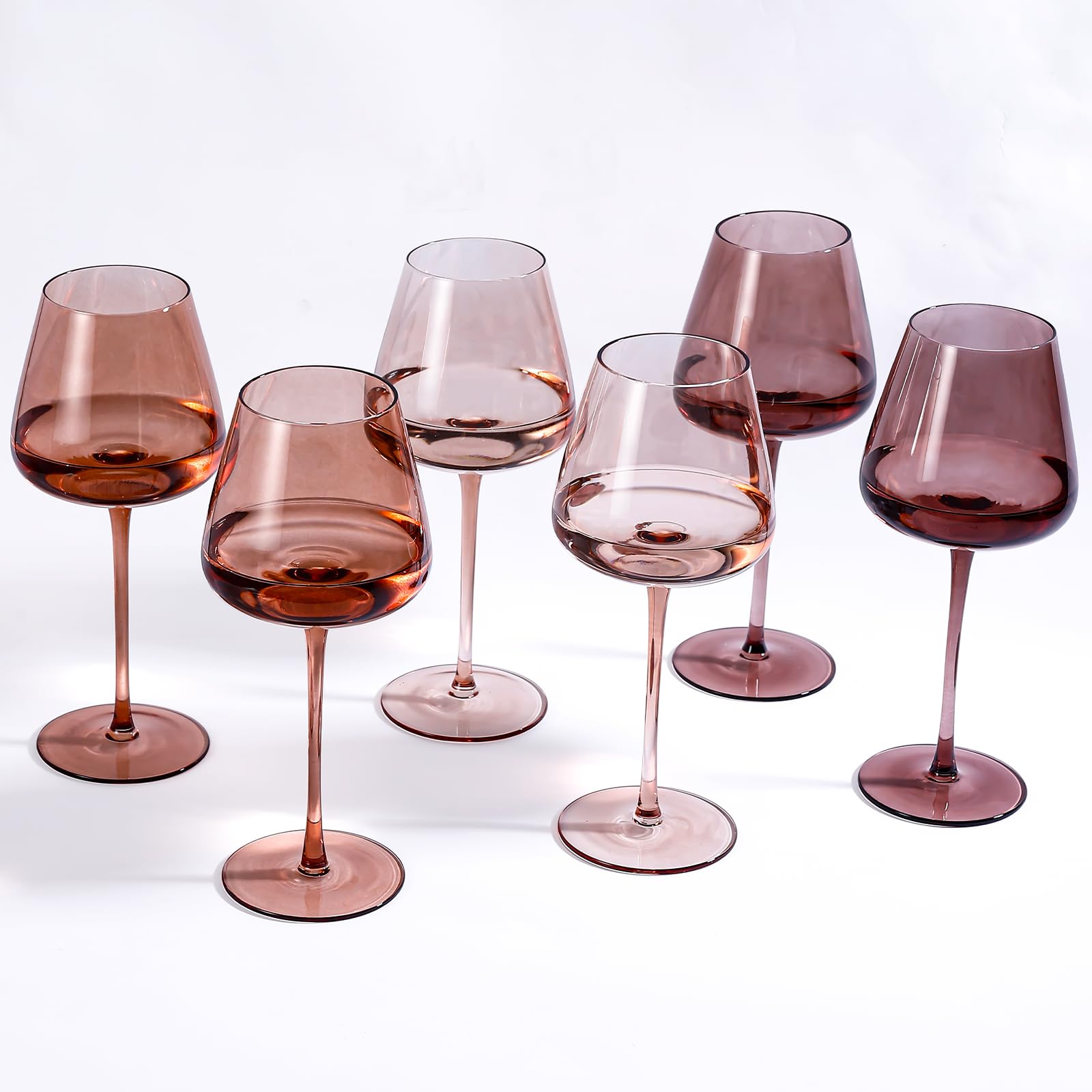 JOVGANK Venus amber wine glasses set of six, ideal for color-coordinated entertaining.