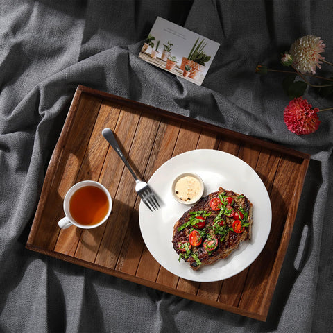 Joy&Grace acacia wood grain tray highlights texture and table decor improvement