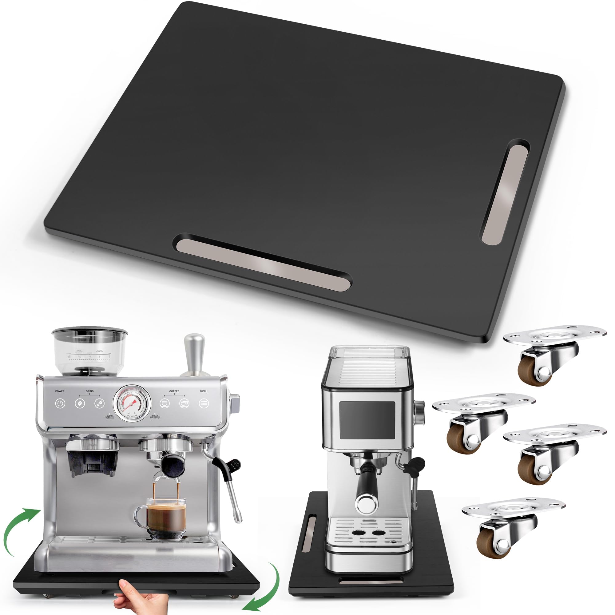 Joy&Grace appliance slider with 360-degree rollers enables flexible placement of appliances.