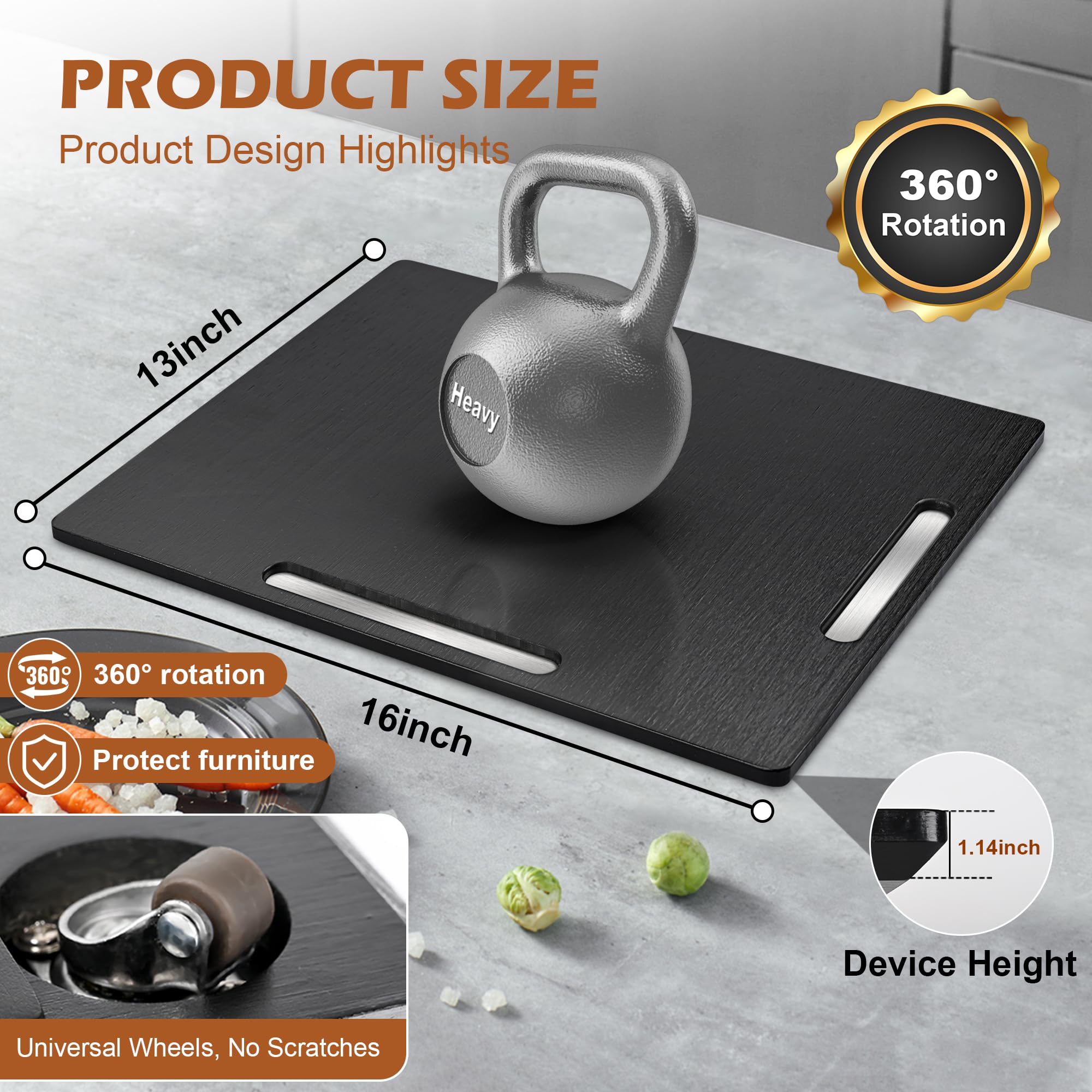 Joy&Grace sliding tray demonstrates horizontal and vertical orientation for large or long appliances.