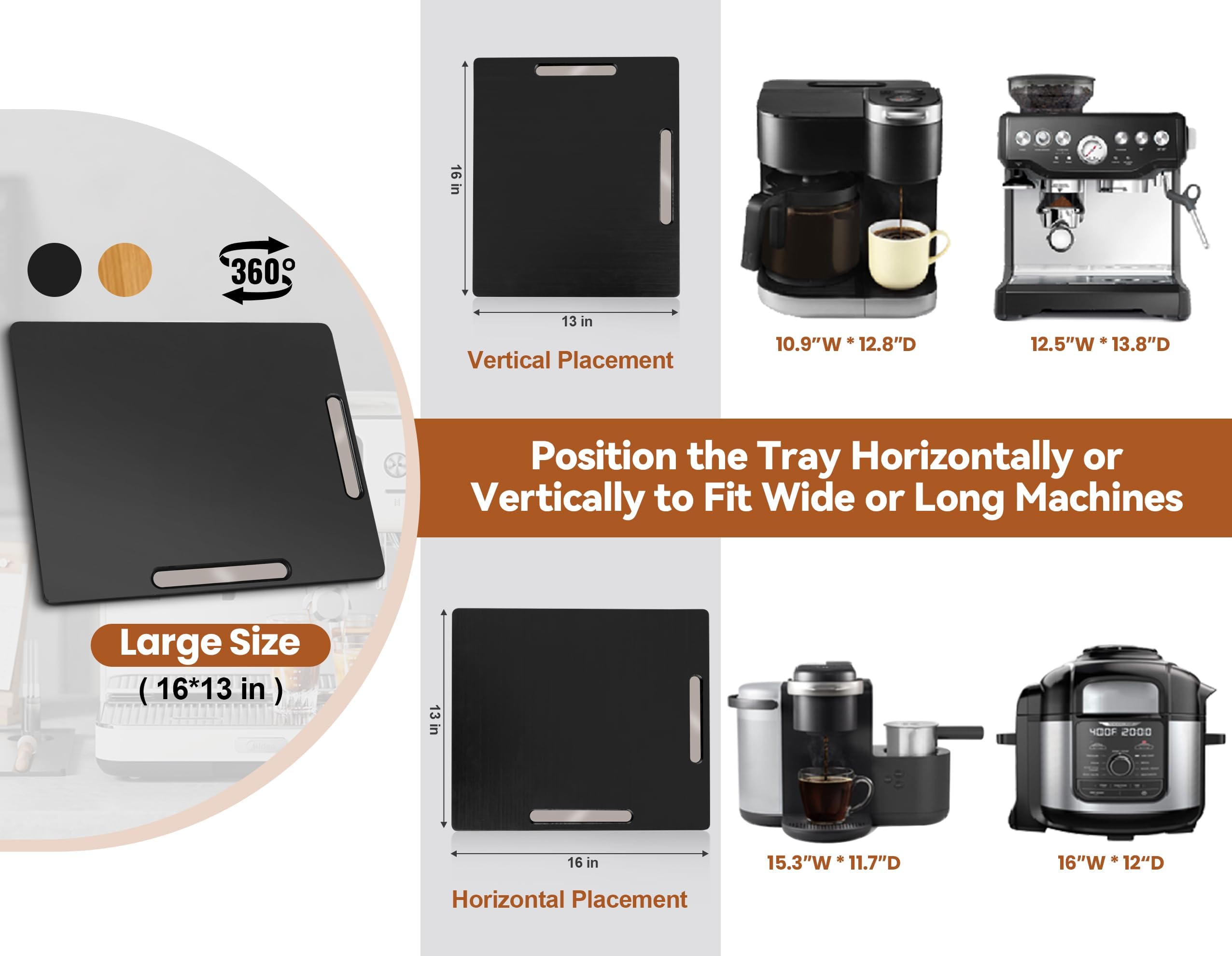 Joy&Grace large 16x13 bamboo tray supports coffee makers and appliances safely.