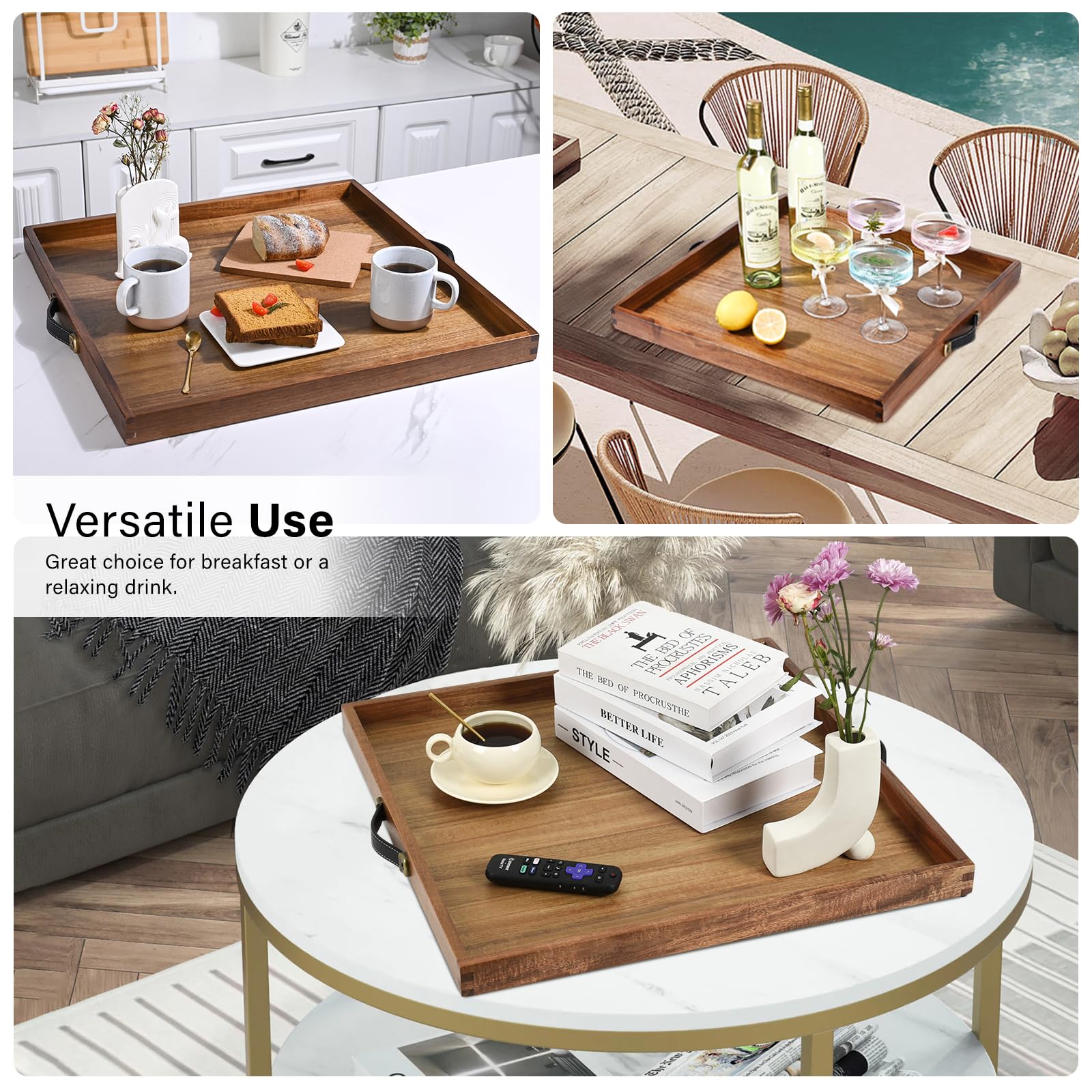Joy&Grace serving tray for breakfast in bed with convenient handles