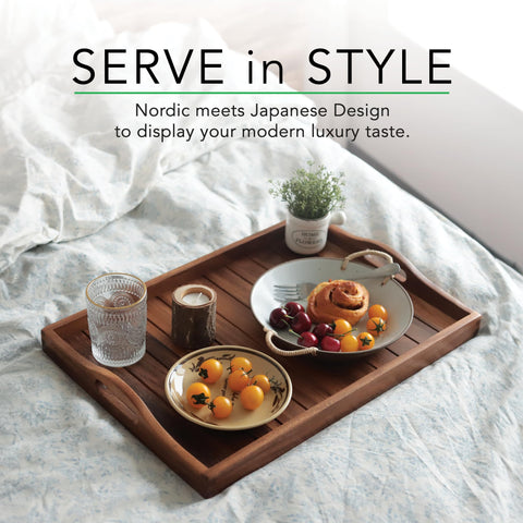 Joy&Grace natural tone acacia tray adds warmth to any kitchen or living space