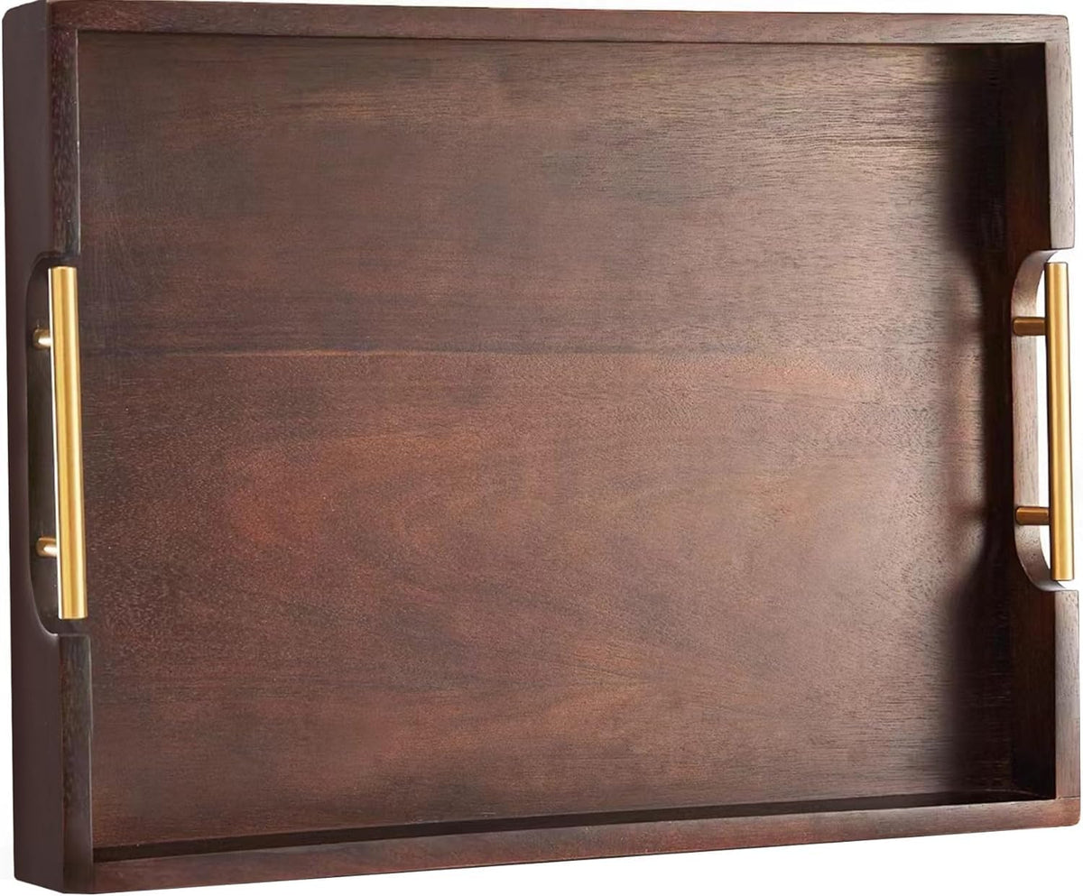 Joy&Grace ottoman tray in living room with solid acacia wood and warm finish for stylish hosting