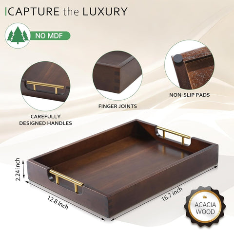 Joy&Grace serving tray with metal handles facilitates portable meals and tidy spaces