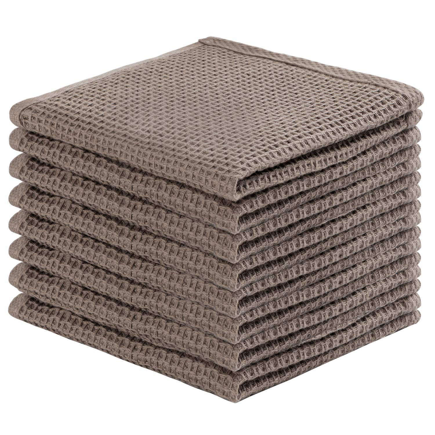 Joybest cotton dishcloths 8-pack with waffle weave in coffee color, ideal for daily cleaning.
