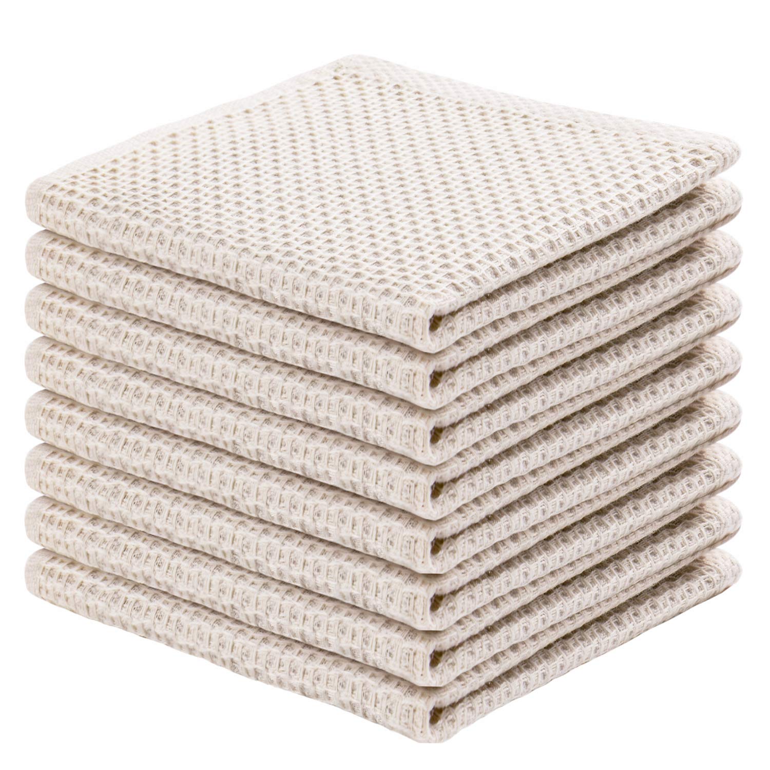 Joybest cotton kitchen dish cloths 8-pack beige, ultra soft and highly absorbent for daily cleaning.