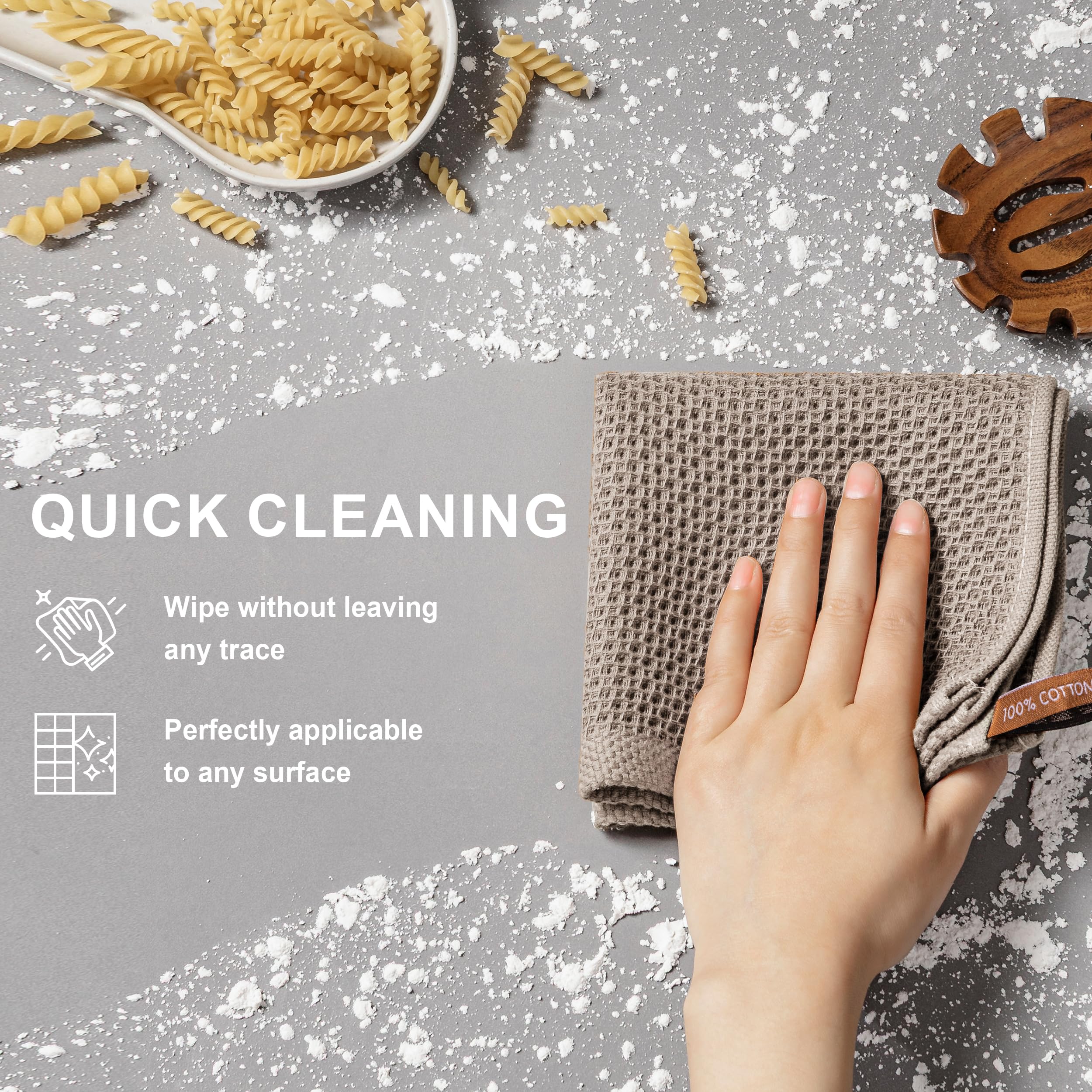 Joybest honeycomb structure towels absorb moisture quickly for drying dishes.