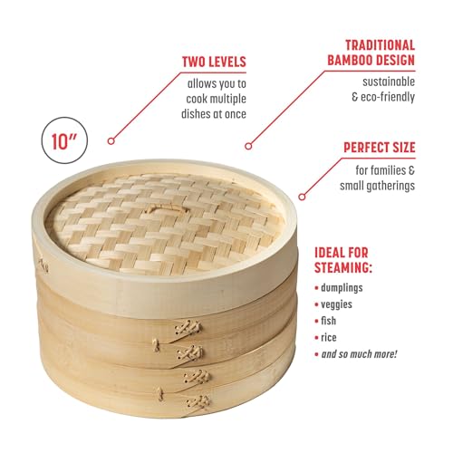 Joyce Chen steamer in wok with two tiers cooking multiple dishes