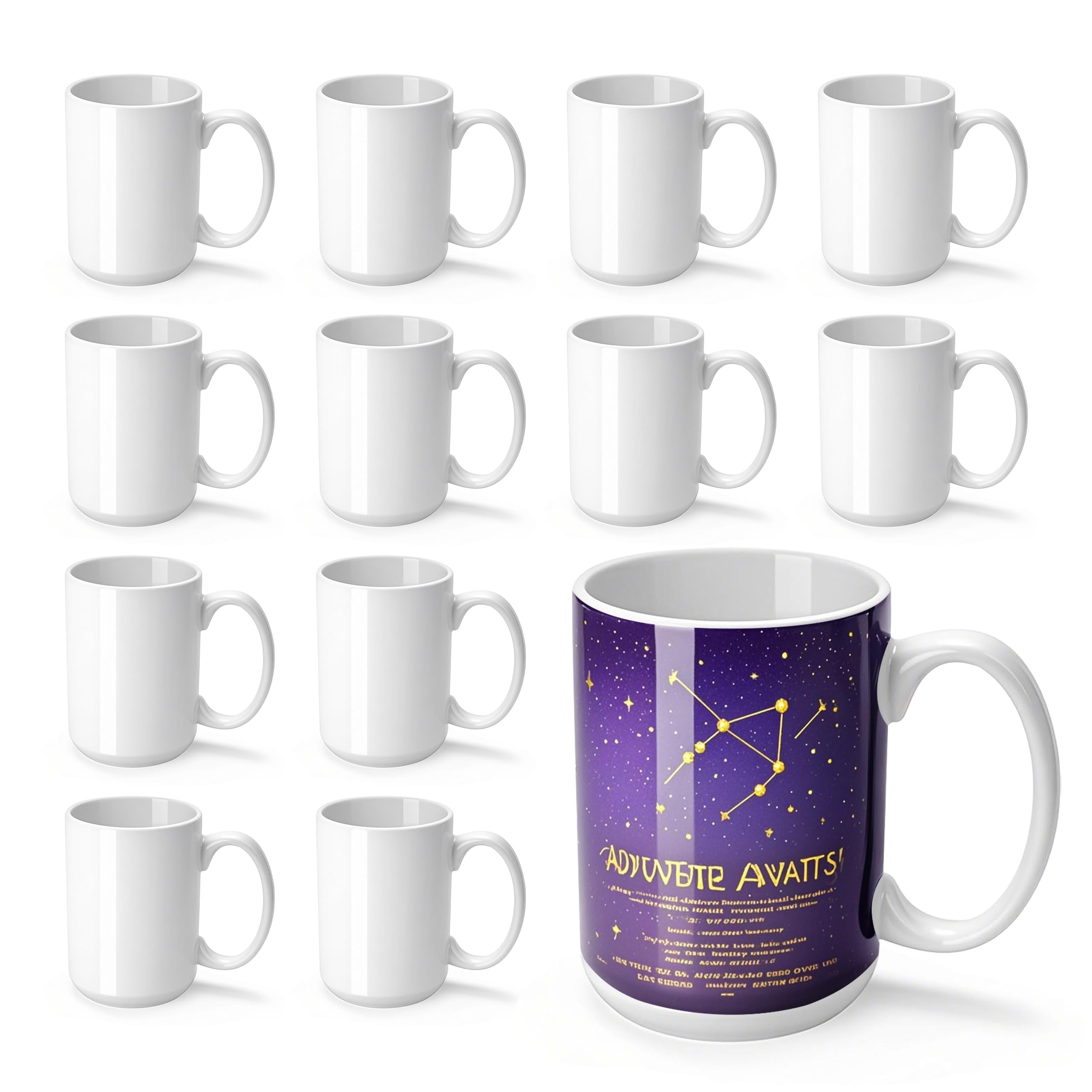 Joyclub 12-set sublimation mugs blank white 15 oz for vibrant custom designs.