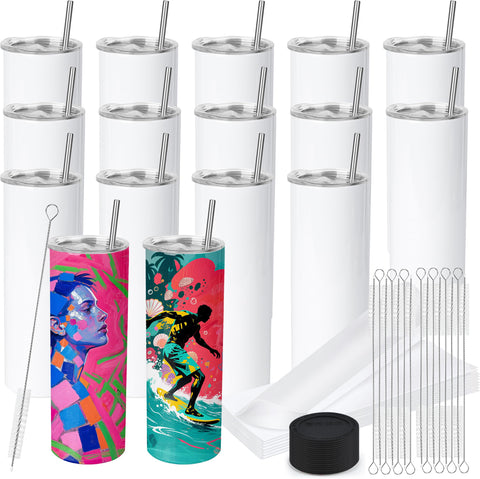 Joyclub 16-pack sublimation tumblers with lids and straws, ready for personalized designs