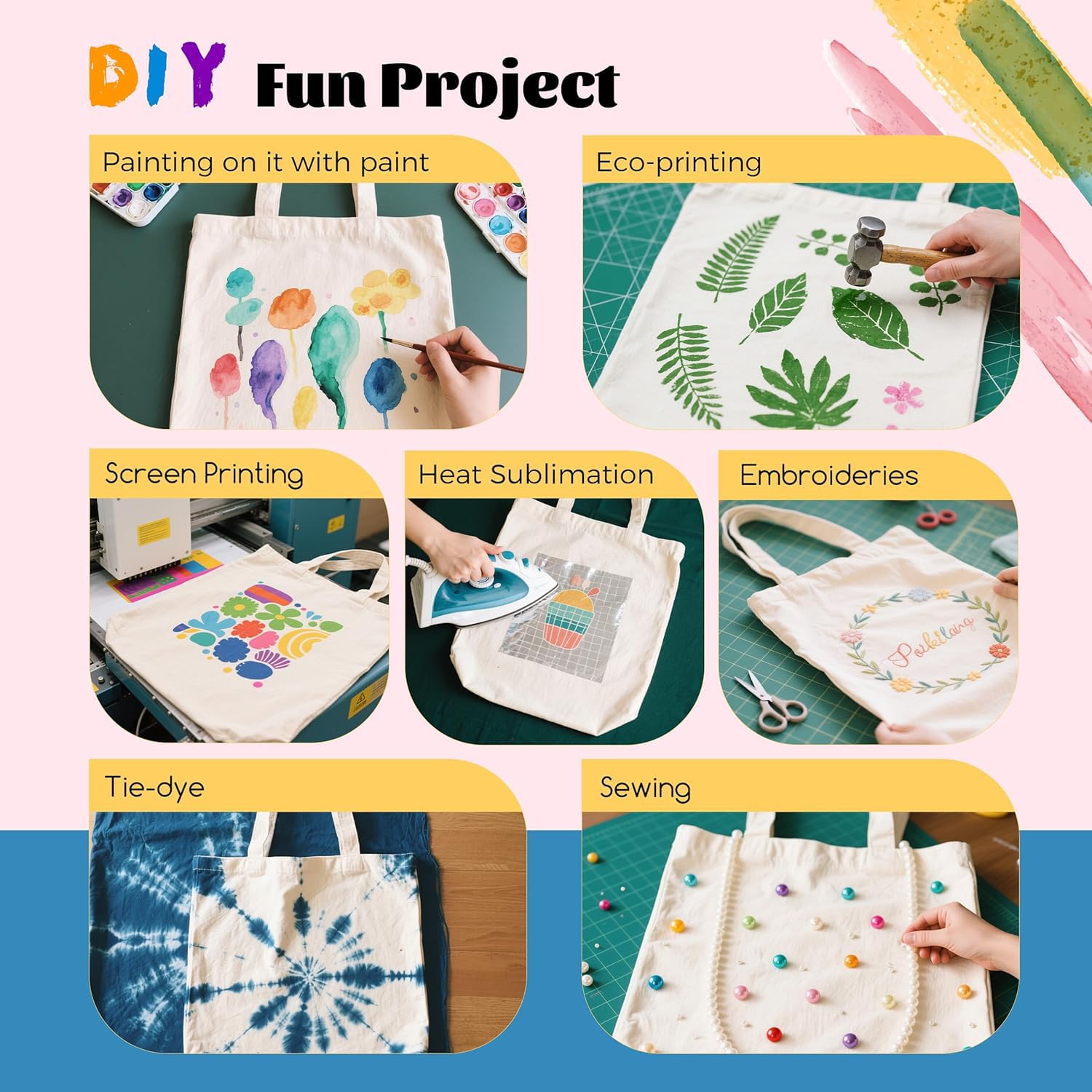 Joyclub tote used for crafting with art supplies, showcasing versatility for DIY projects