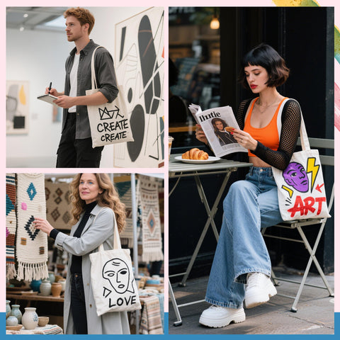 Joyclub tote bags fabric detail showing polyester-cotton blend ideal for durable sublimation
