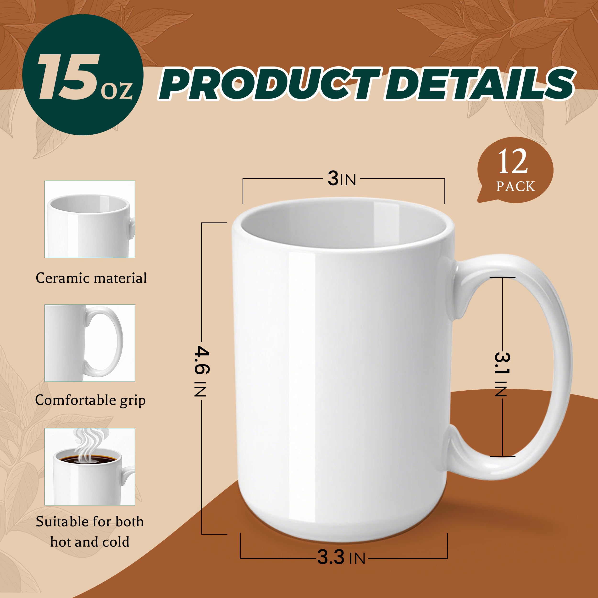 Joyclub blank ceramic mug 15 oz ready for sublimation transfers.
