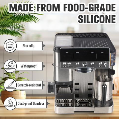 JOYcube heat-resistant silicone visible as a safe barrier during espresso prep