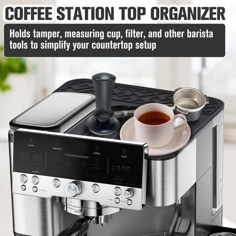 JOYcube integrated barista-tool storage with tamper and cup nearby