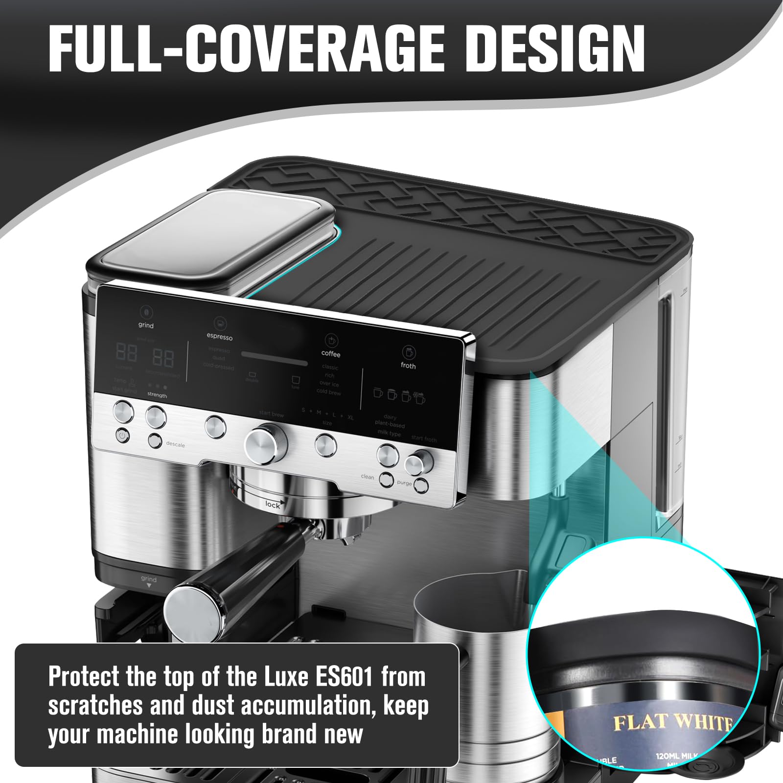 JOYcube textured surface repels spills and coffee grounds for easy cleanup