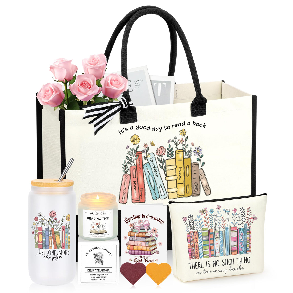 JoycuFF book lovers tote bag, spacious for multiple books.