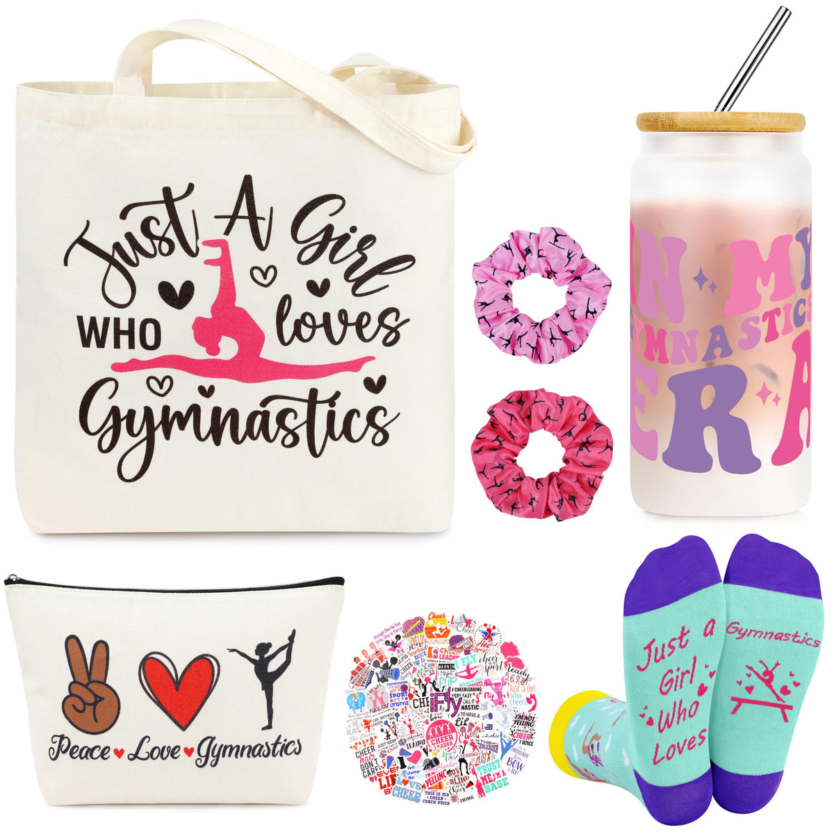 JoycuFF gymnastics gift set glass and stickers for practice hydration and motivation