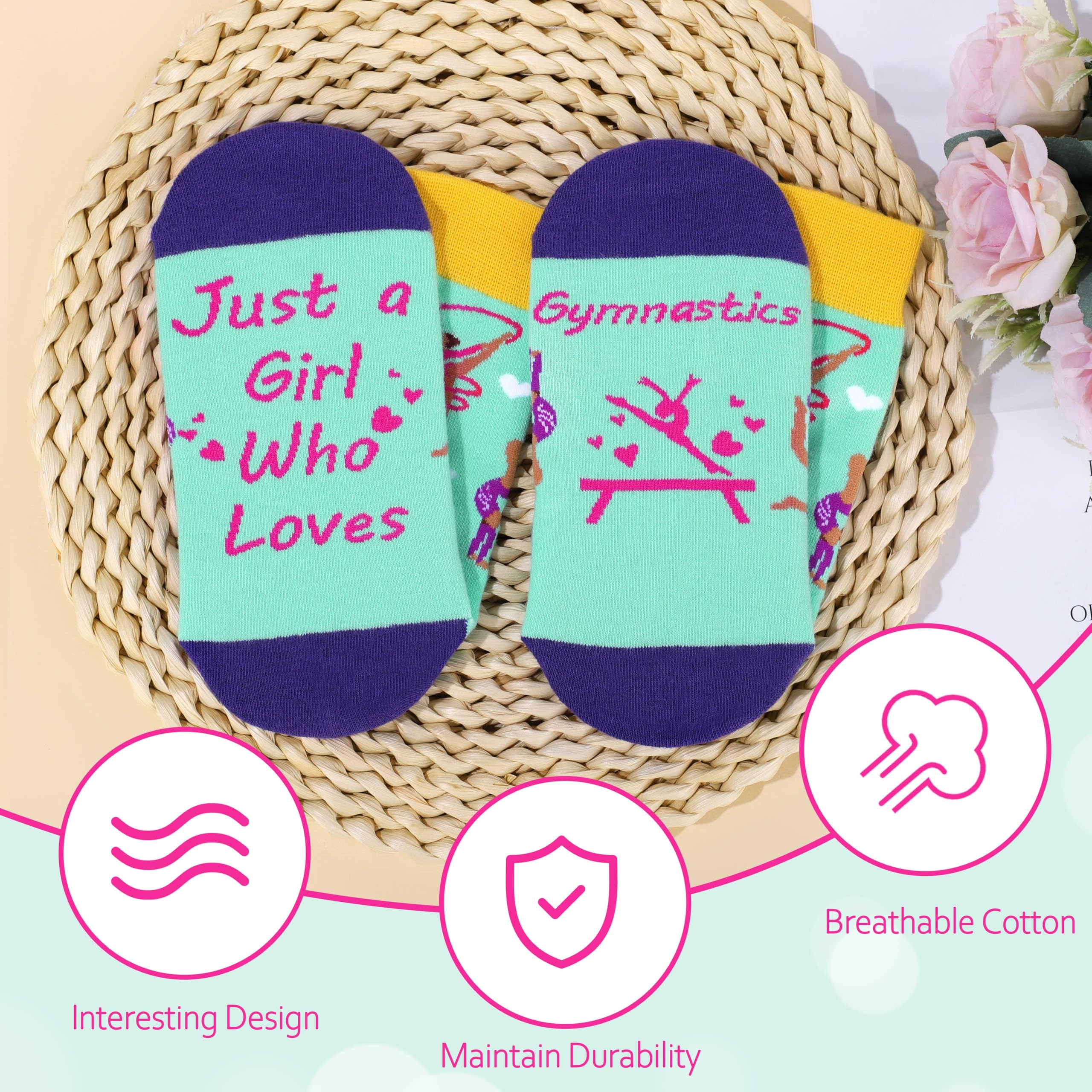 JoycuFF gymnastics socks with sporty graphics for practice