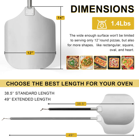 Joyfair long-handle pizza peel extending reach away from heat.