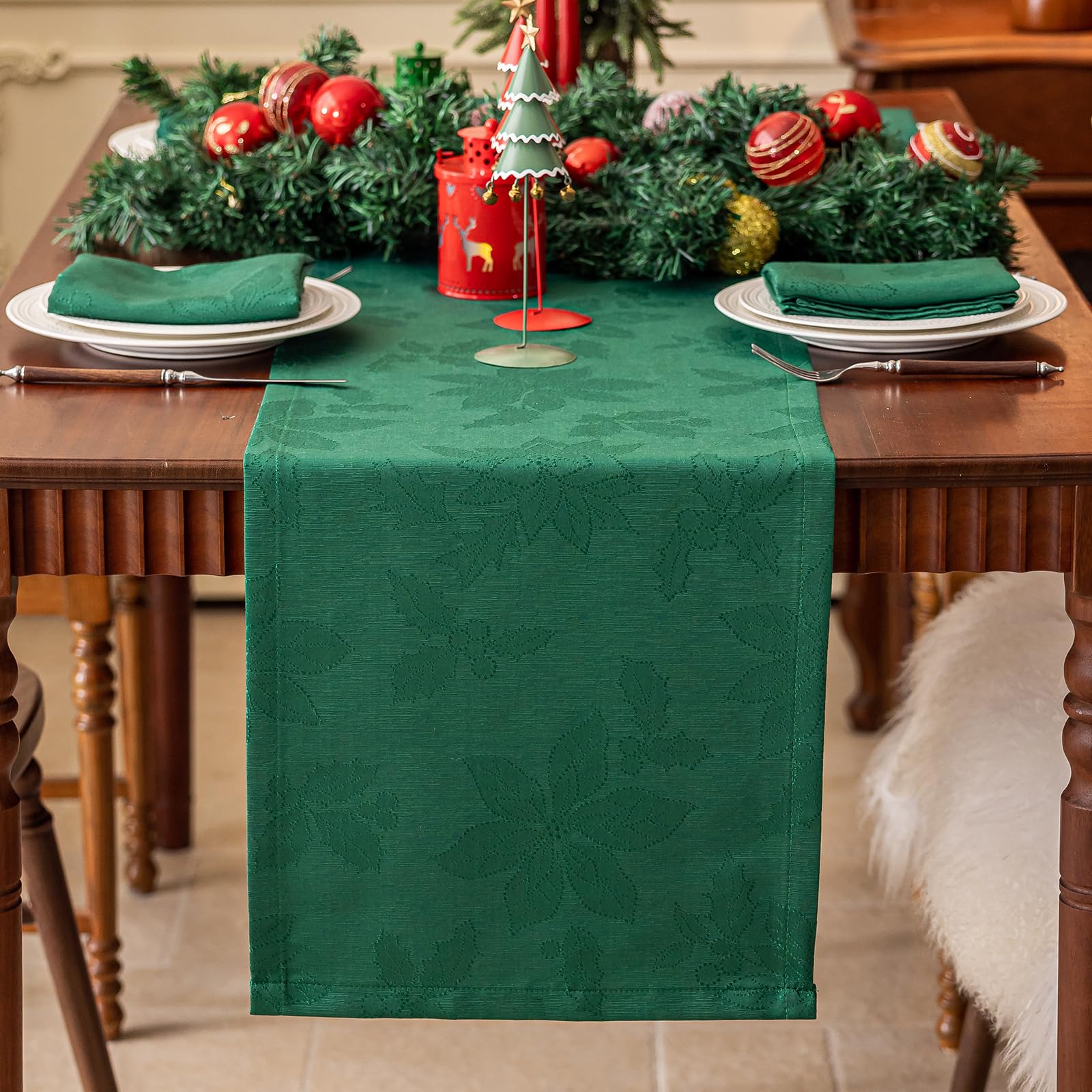 Joyfol Day Christmas table runner front view on dining table for a festive setup.