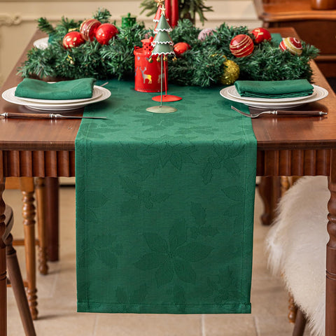 Joyfol Day Christmas table runner front view on dining table for a festive setup.