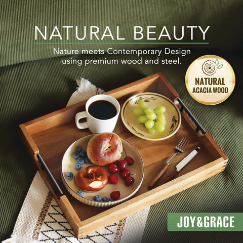 Joy&Grace ottoman tray with metal handles eases daily serving tasks.
