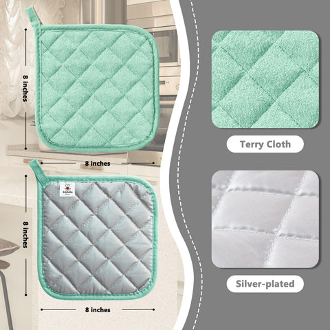 Joyhalo quilted padded pot holders cushion heat for safe oven removal.