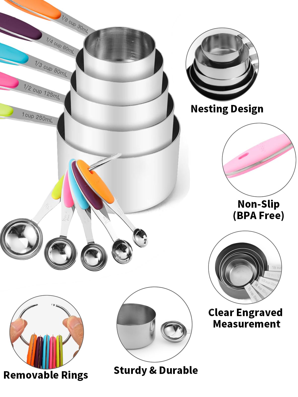 Joyhill colorful measuring set shown for vibrant kitchen organization.