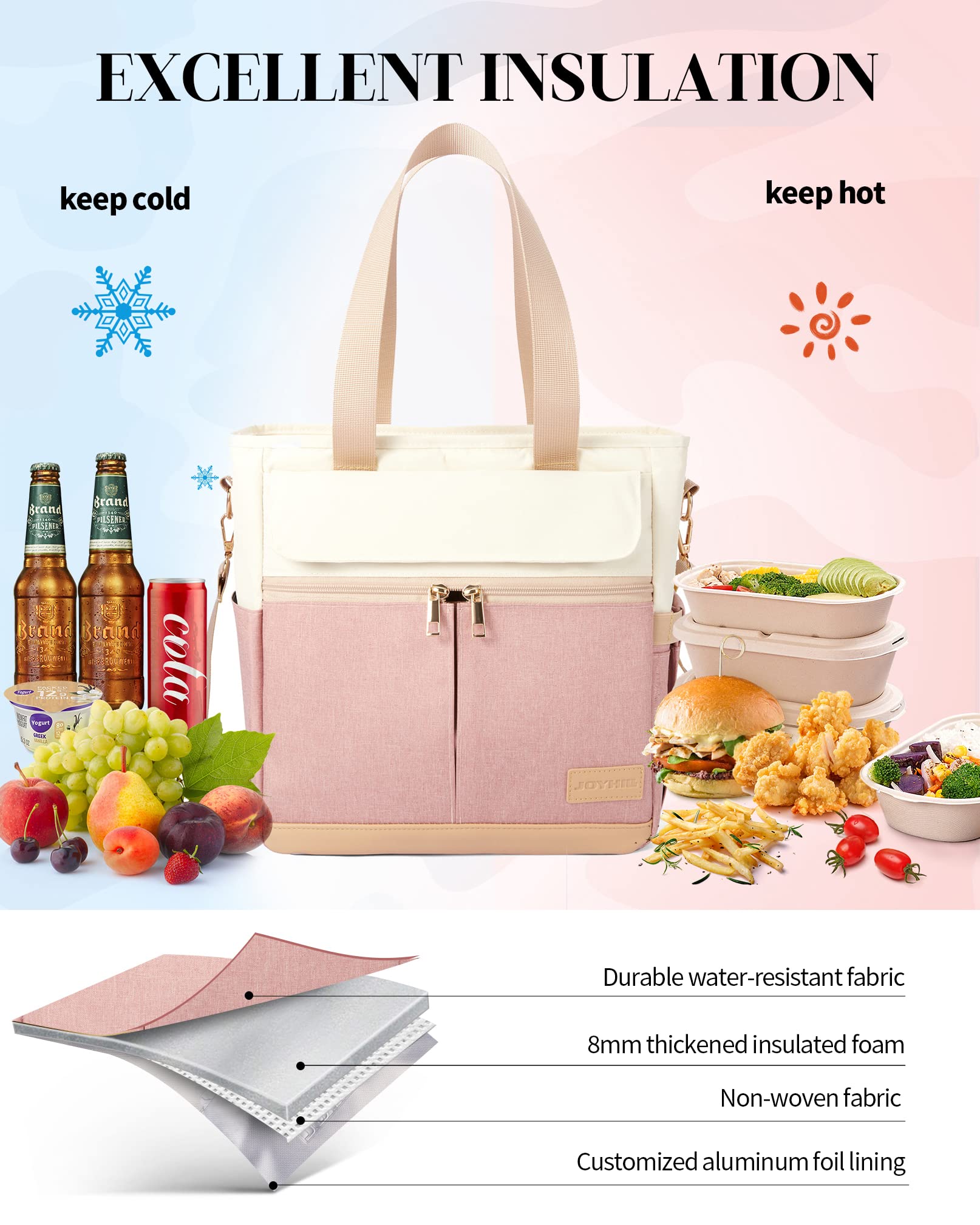 JOYHILL lunch bag for work or picnics with a roomy interior.